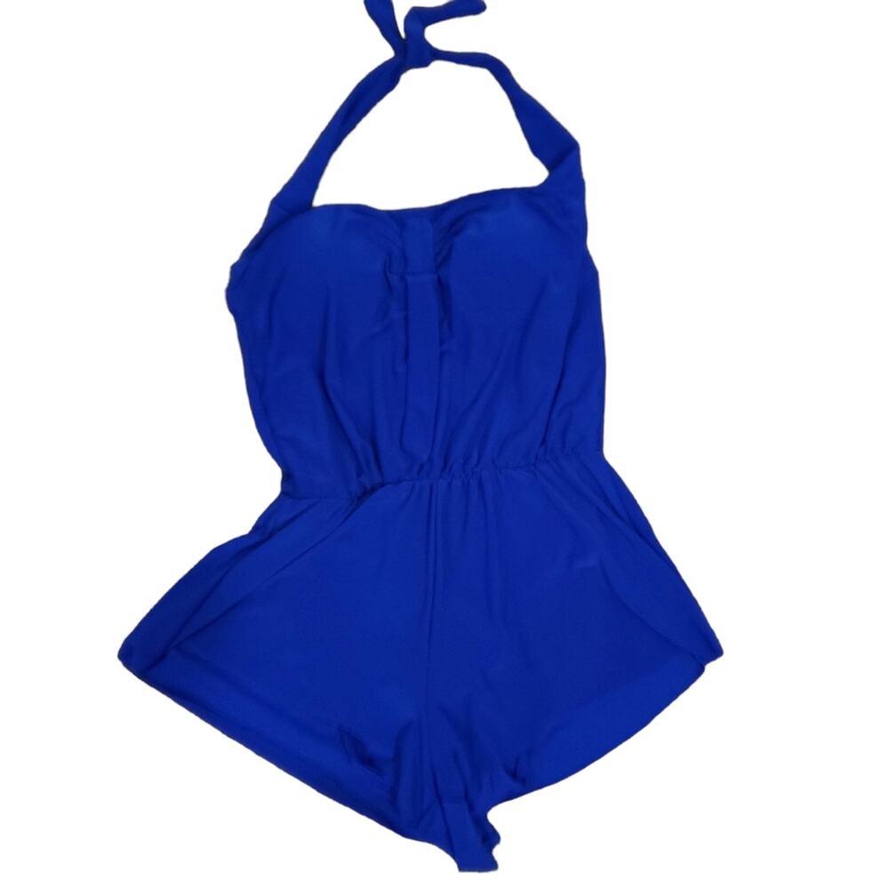 Aqua Green One Piece Swimsuit Small Blue Modest Bottom Coverage, Halter